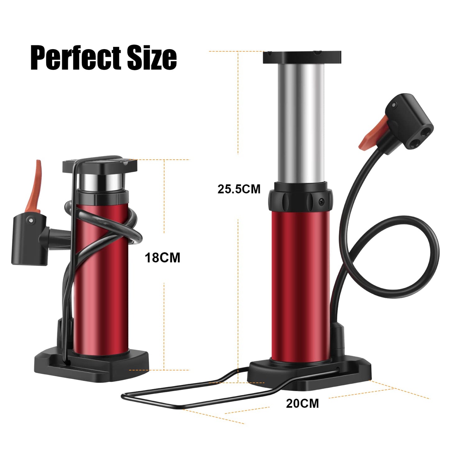 Bike Pump Portable, Mini Bicycle Pump, 120 PSI Hand Air Pumps with Presta and Schrader Valve for Bike Tires, Balls, Balloons