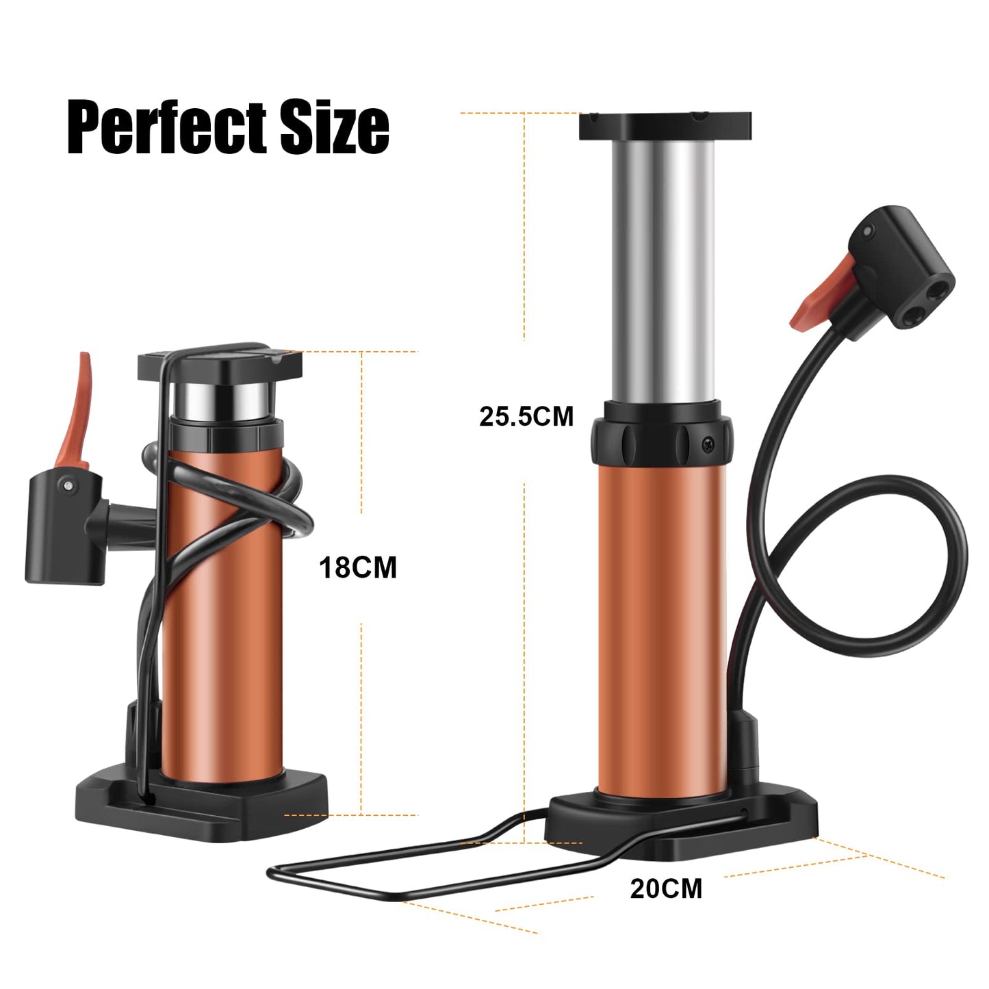 Bike Pump Portable, Mini Bicycle Pump, 120 PSI Hand Air Pumps with Presta and Schrader Valve for Bike Tires, Balls, Balloons