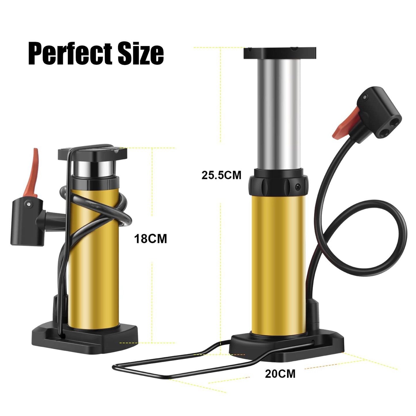 Bike Pump Portable, Mini Bicycle Pump, 120 PSI Hand Air Pumps with Presta and Schrader Valve for Bike Tires, Balls, Balloons