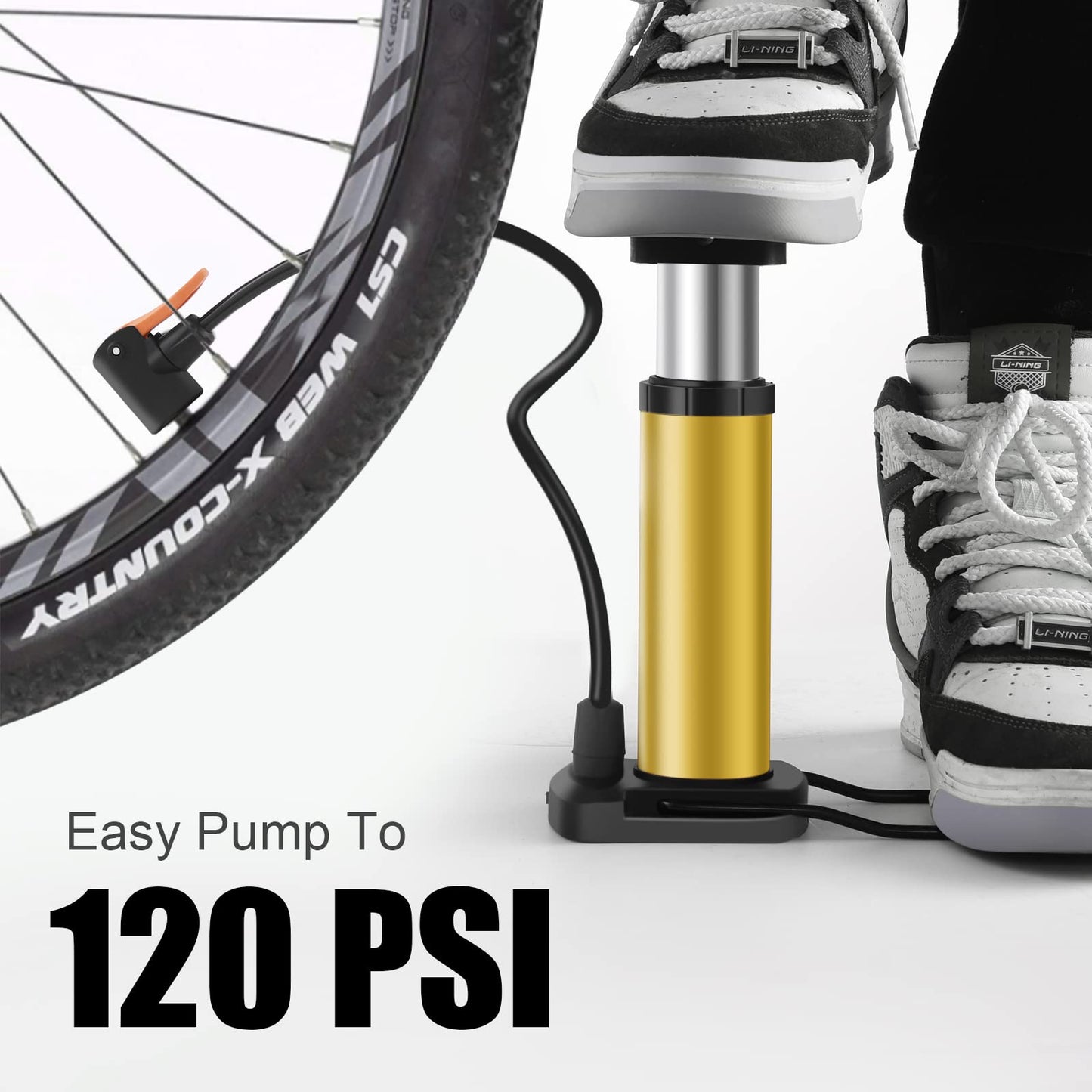 Bike Pump Portable, Mini Bicycle Pump, 120 PSI Hand Air Pumps with Presta and Schrader Valve for Bike Tires, Balls, Balloons