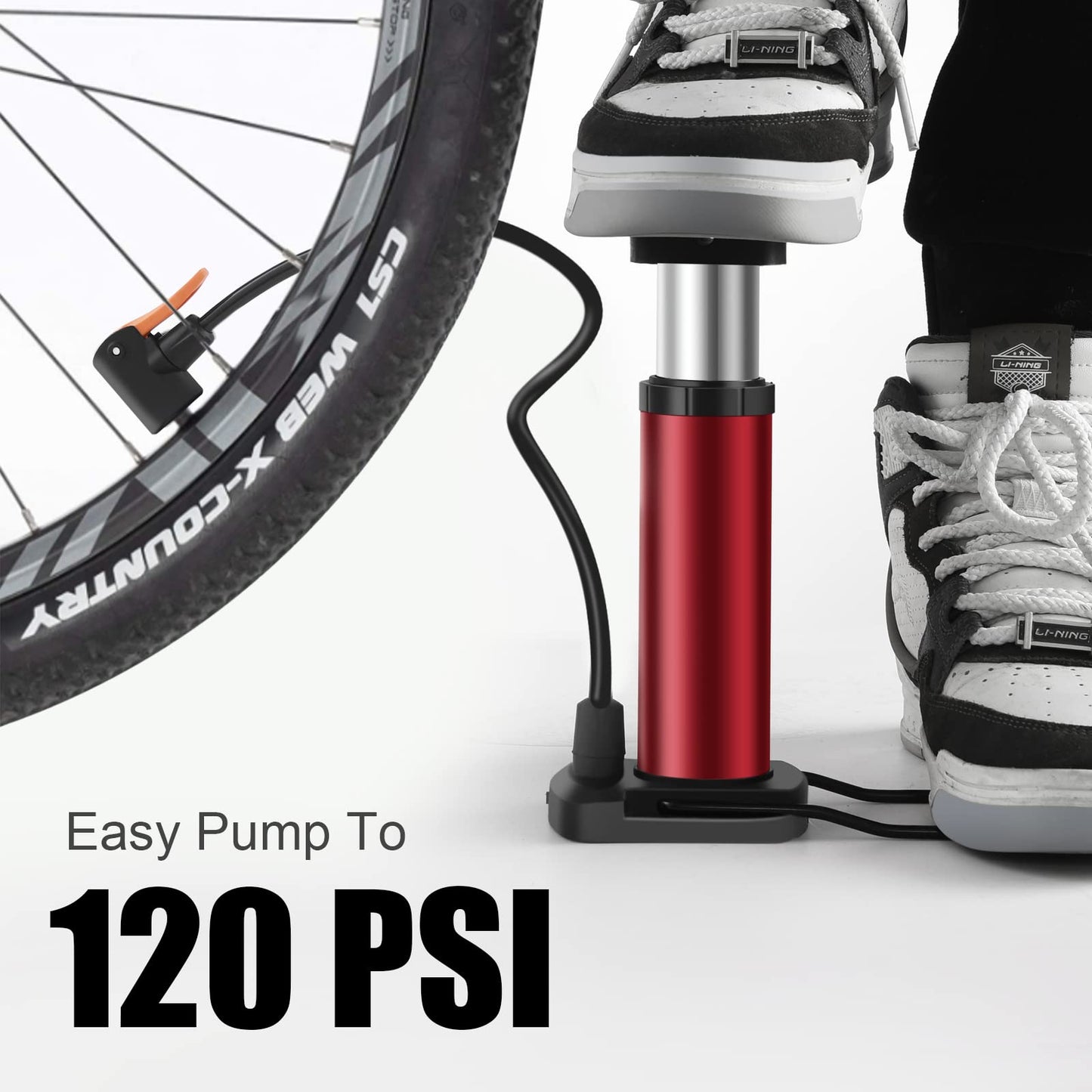 Bike Pump Portable, Mini Bicycle Pump, 120 PSI Hand Air Pumps with Presta and Schrader Valve for Bike Tires, Balls, Balloons