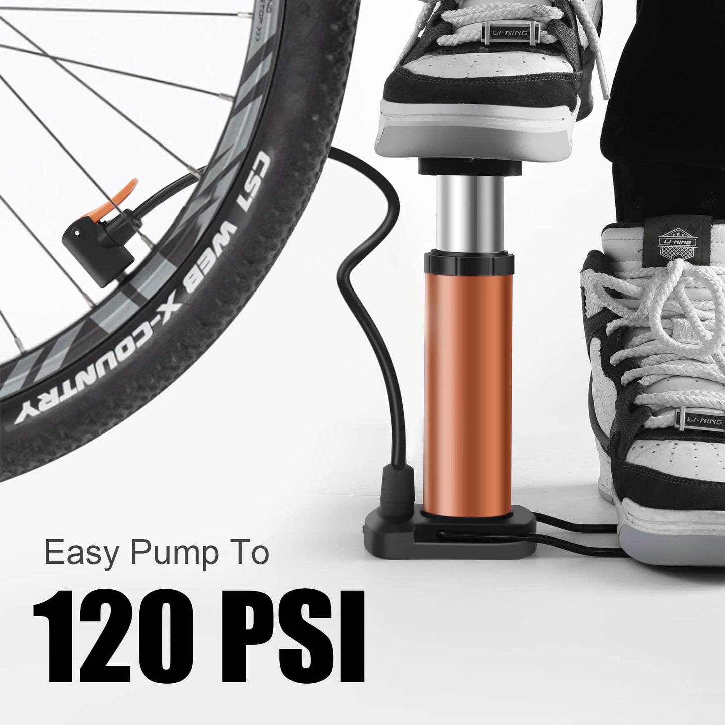 Bike Pump Portable, Mini Bicycle Pump, 120 PSI Hand Air Pumps with Presta and Schrader Valve for Bike Tires, Balls, Balloons